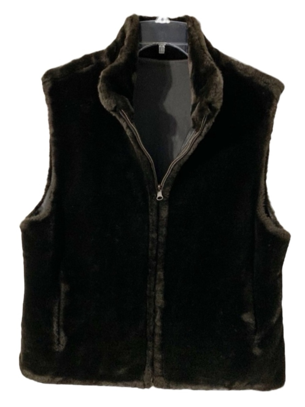 BLASSPORT Brown Reversible Vest Faux Fur Nylon Full Front Zip Mock Size Small